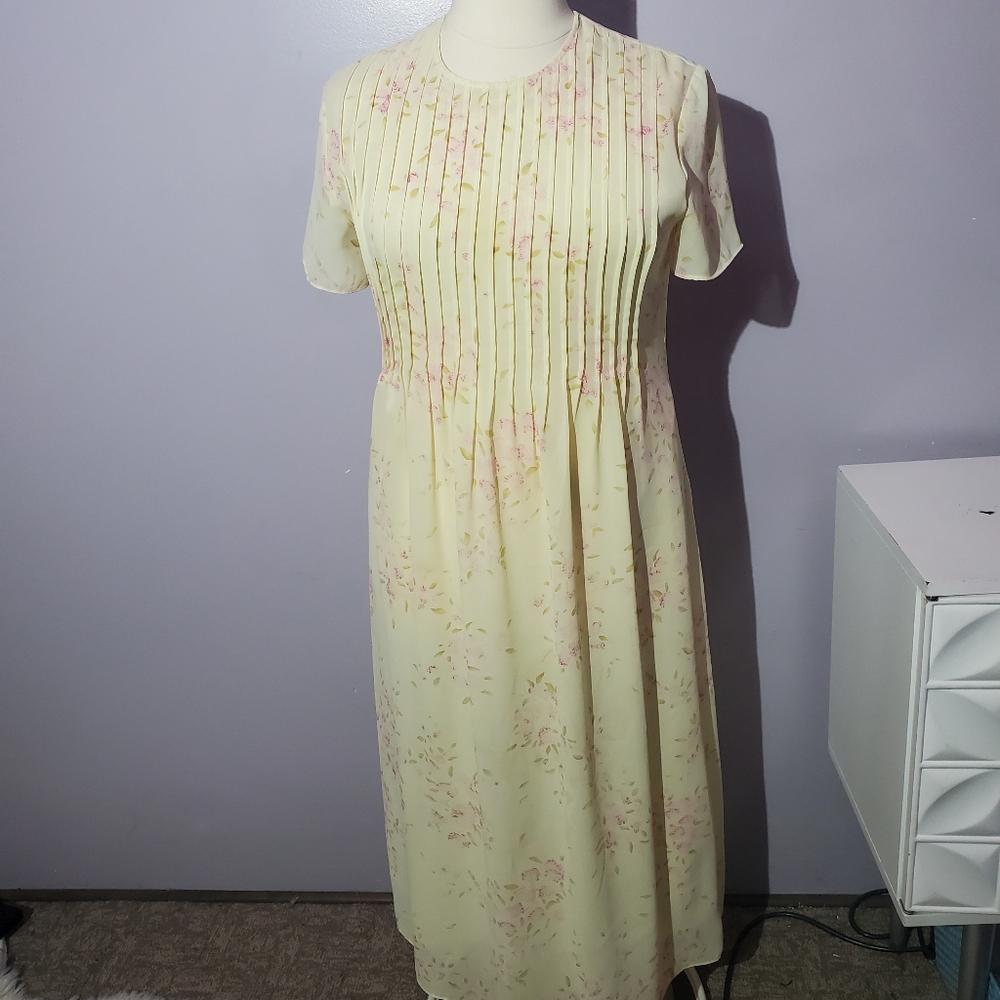 Vintage positive attitude yellow floral maxi dress